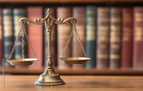Classic brass scales symbolizing justice and balance in legal practice : Generative AI