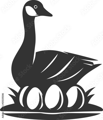 silhouette of a goose sitting with its eggs animal vector