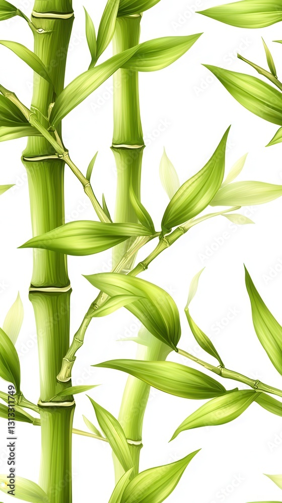 Obraz premium Majestic bamboo tree displaying tall stalks and lush green leaves against a clear sky in a minimalist style