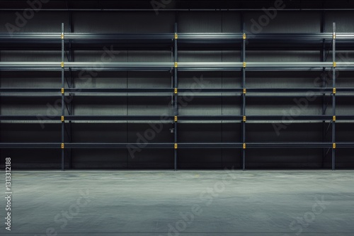 Industrial warehouse shelving with diminishing perspective and copy space photo