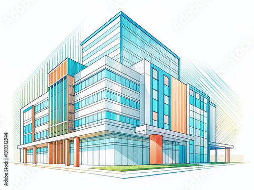 Minimalist Line Art Healthcare Building Architectural Drawing Stock Photo