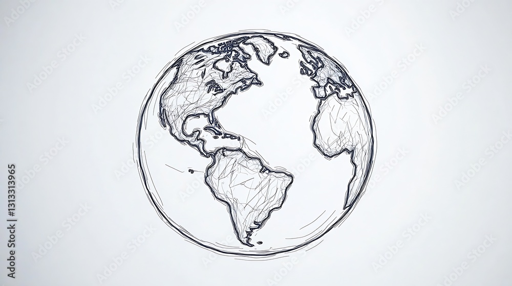 A detailed sketched illustration of the Earth showcasing continents and oceans in a monochromatic style : Generative AI A detailed sketched illustration of the Earth showcasing continents and oceans in a monochromatic style : Generative AI