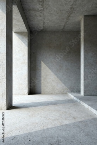 Sunlit Concrete Structure Architectural Interior Design with Minimalist Aesthetic and Shadow Play