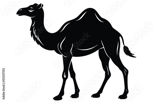 Black camel silhouette on white background