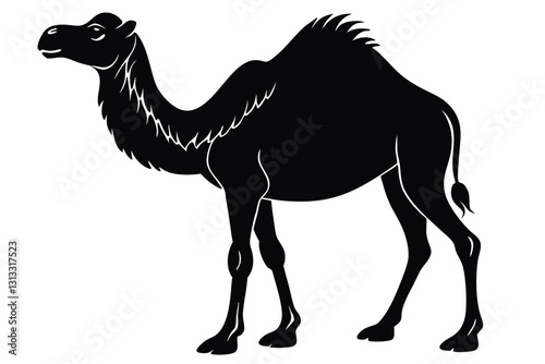 Black camel silhouette on white background