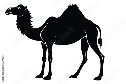 black silhouette of camel caravan on white background