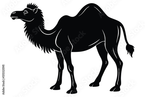 black silhouette of camel caravan on white background