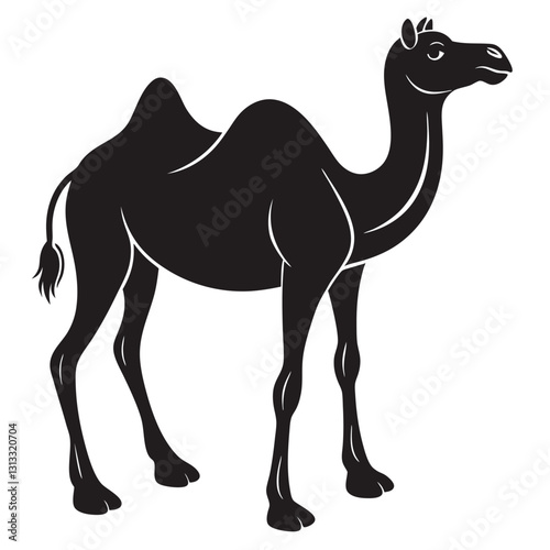 black silhouette of camel caravan on white background