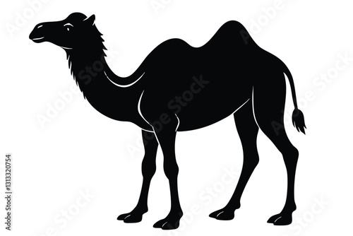 black silhouette of camel caravan on white background