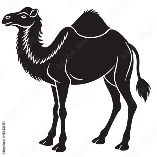 A camel with a black silhouette of a camel