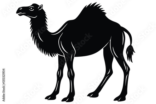 A camel with a black silhouette of a camel