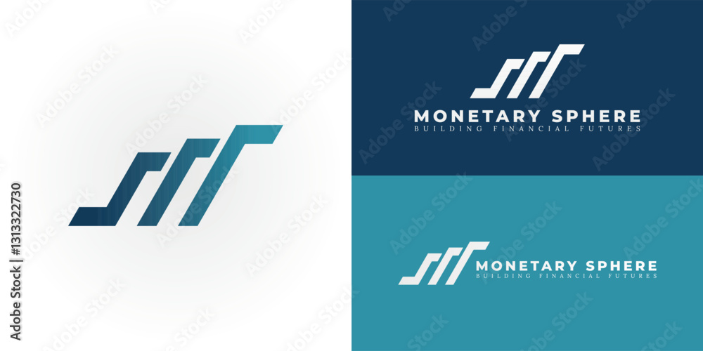 Fototapeta premium The dynamic logo uniquely represents the initials M through a series of ascending, stylized bars, perfectly suited for businesses operating at the intersection of Architecture, Finance, and Investment