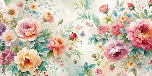 Wallpaper Mural Modern Watercolor Floral Print Design Background, Soft Hues, Botanical Illustration, Copy Space Torontodigital.ca