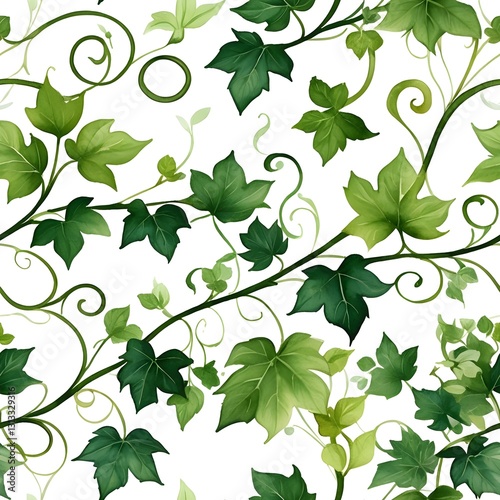 Ivy Vine Leaves Seamless Pattern - Elegant Botanical Greenery Design