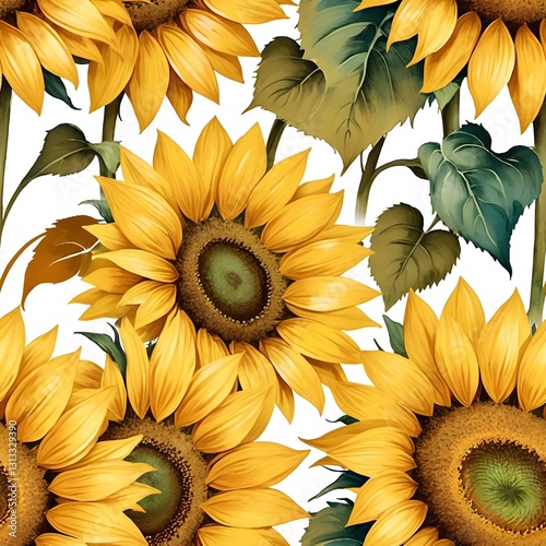 Sunflower Seamless Pattern - Vintage Botanical Floral Design