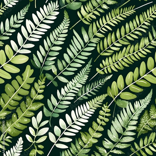 Tropical Fern Leaves Seamless Pattern - Watercolor Botanical Design