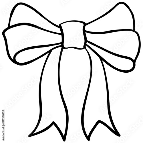 cute double loop bow with v cut tail line outline doodle