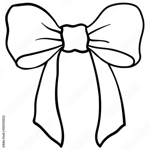 ribbon bow with long tail look adorable line outline doodle
