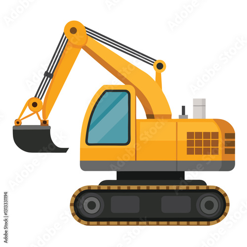 A Detailed Illustration of a Yellow Excavator Machine for Construction and Demolition Projects