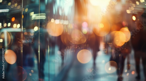 Blurry background of corporations managing people with soft lighting.