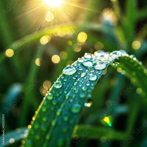 Morning Dew on Leaves with Sparkling Effect and Details photo