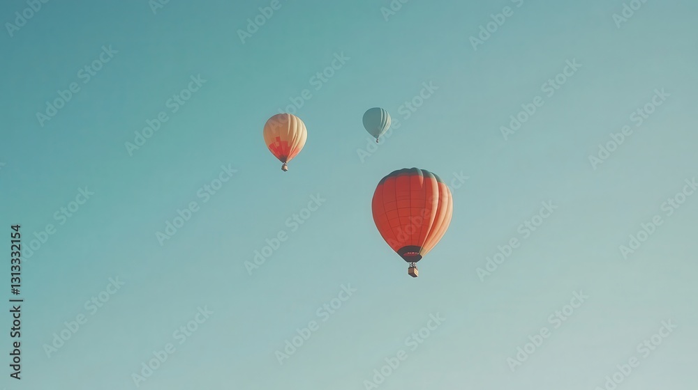 Fototapeta premium Colorful Hot Air Balloons Floating Against a Clear Blue Sky