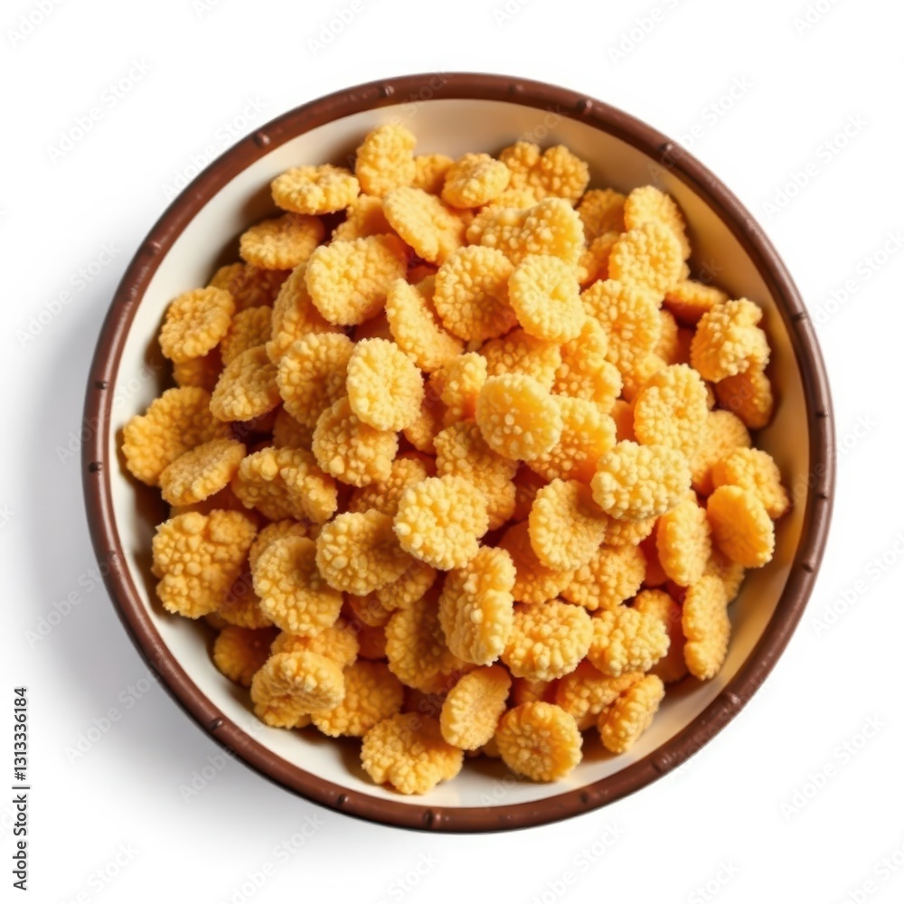 Bowl of crunchy bran flakes, isolated white backdrop, nutrition, food photo, white Bowl of crunchy bran flakes, isolated white backdrop, nutrition, food photo, white