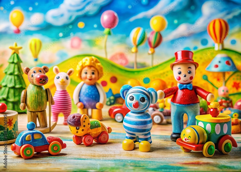 Naklejka premium Panoramic Hand-Drawn Toy Illustrations on Organic Texture Background