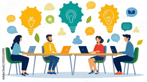 Collaborative brainstorming in a creative office space a digital illustration