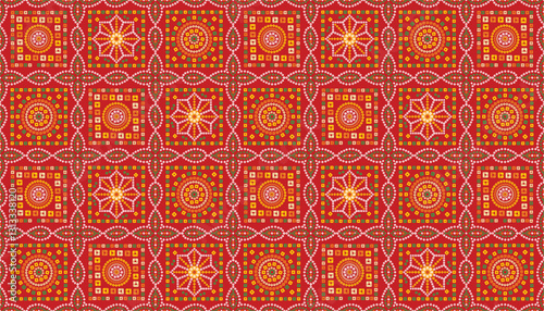 Indian traditional red chunri bandhani seamless pattern vector illustration great for teej, for print, fabric, textile, paper, wallpaper, marwari  design, backdrop, rajasthani, art, trendy floral . photo