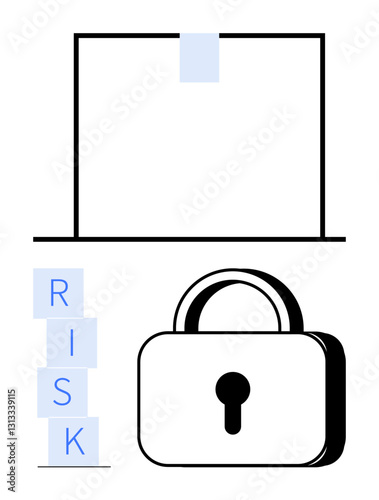Lock symbolizes security risk blocks highlight concern for data protection and cybersecurity threats. Ideal for online safety, data management, privacy, compliance, encryption, risk assessment