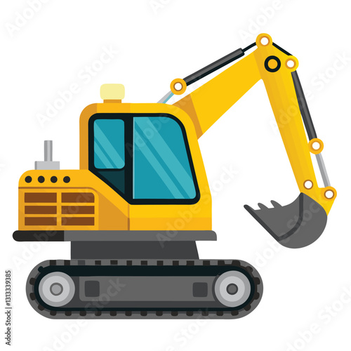 Yellow Excavator Construction Machine on Tracks Heavy Equipment Digger