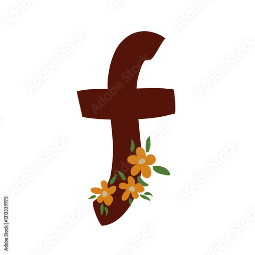 Hand writting of letter f with flower decoration