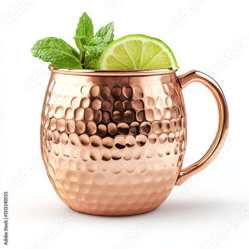 A Moscow mule in a copper mug, embellished with mint and lime leaves