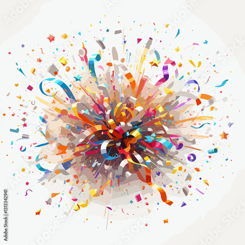 Colorful explosion of confetti and streamers
