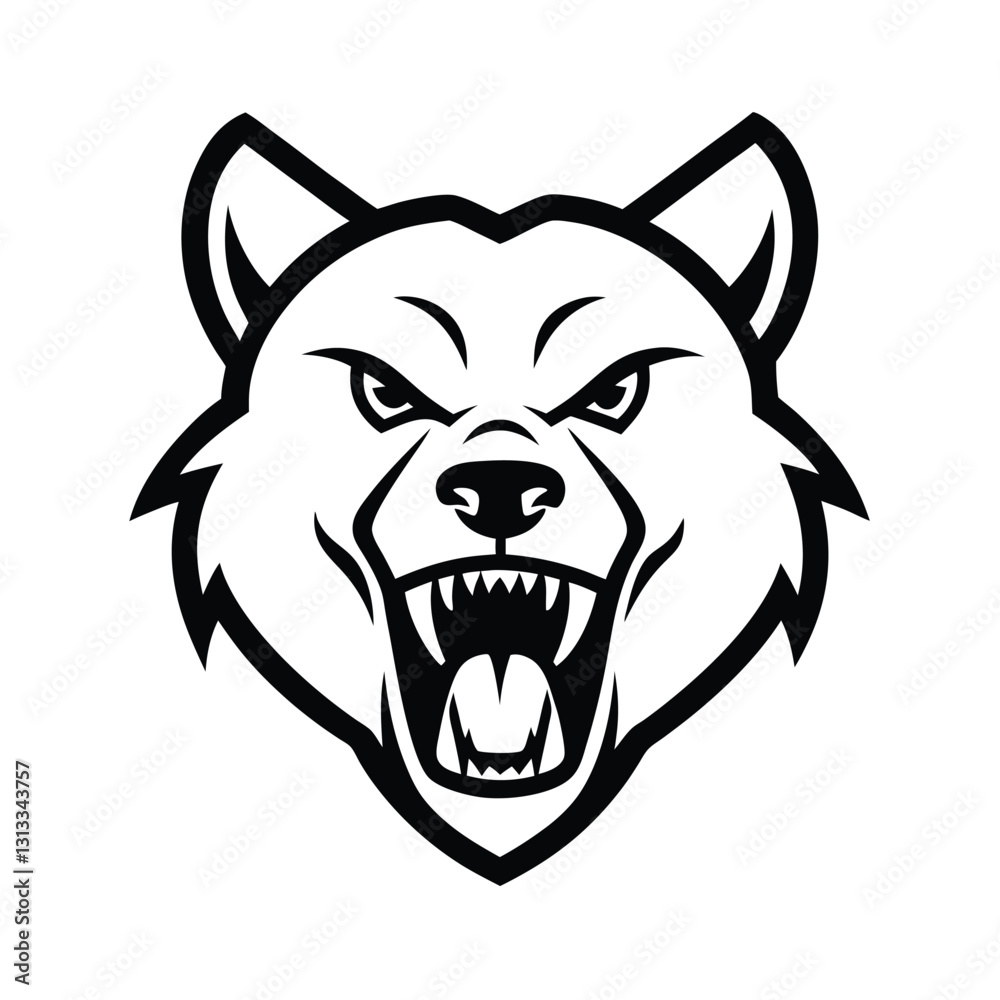 Fototapeta premium Aggressive Bear Head with Sharp Teeth, Scary Mascot Logo
