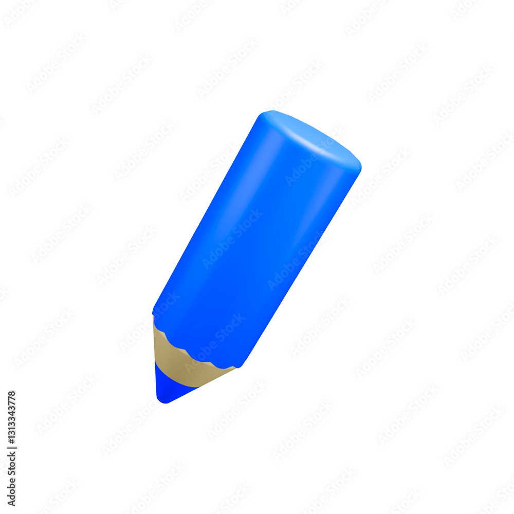 3d rendering icon illustration blue crayon with angle 4 3d rendering icon illustration blue crayon with angle 4