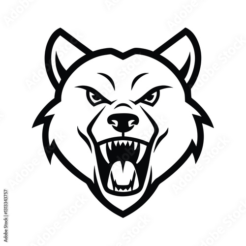 Aggressive Bear Head with Sharp Teeth, Scary Mascot Logo