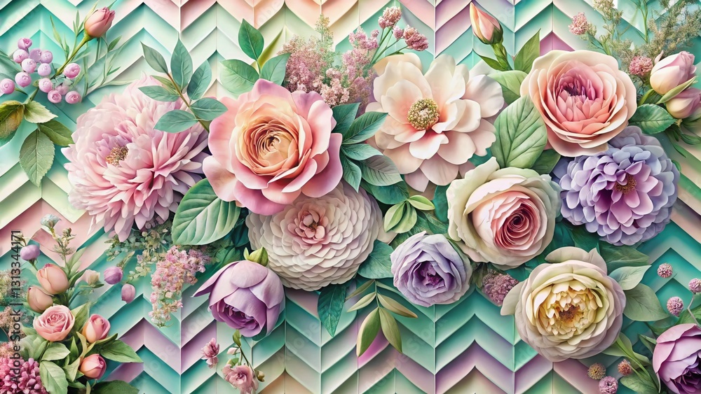 Pastel Zigzag Floral Artwork: High-Resolution Depth of Field Stock Photo