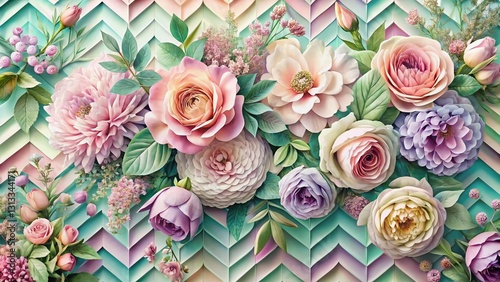 Pastel Zigzag Floral Artwork: High-Resolution Depth of Field Stock Photo