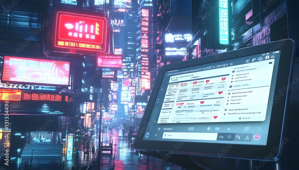 Obraz premium Futuristic Cityscape Tablet Displays Digital Interface