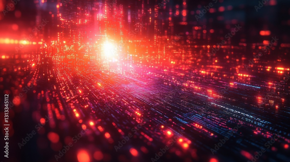 Abstract Digital Data Flow in Red and Blue Abstract Digital Data Flow in Red and Blue