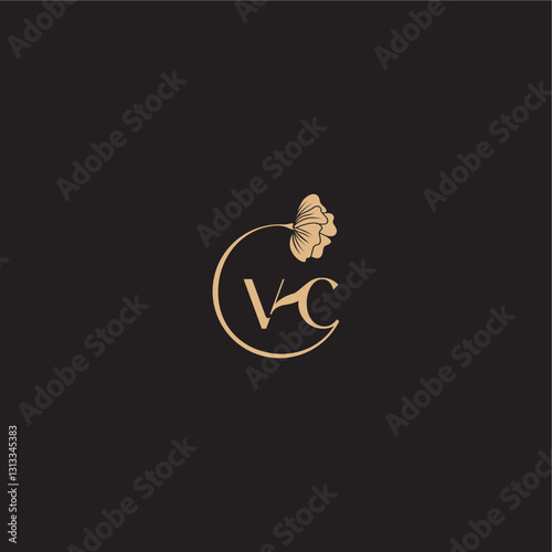initial line logo VC monogram wedding concept letter modern circle floral