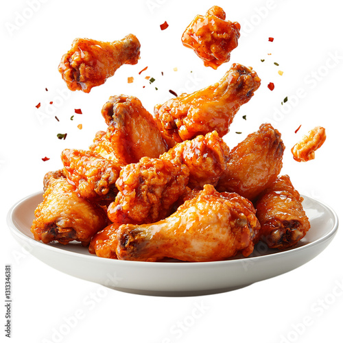 A Plate of Crispy Chicken Wings with Buffalo Sauce Isolated on Transparent Background