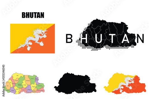 bhutan flag and map illustration vector.