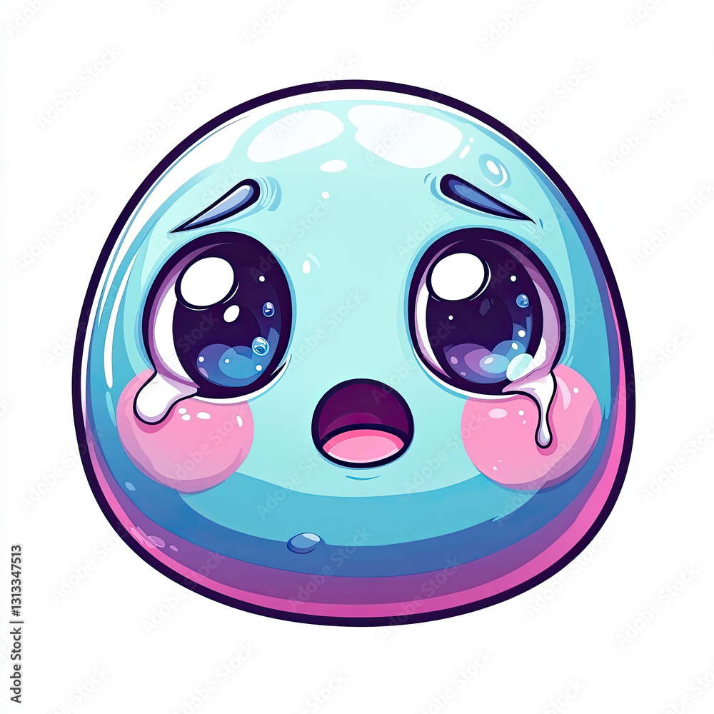 Fototapeta premium Kawaii chibi style emoji with tears, expressing sadness and vulnerability