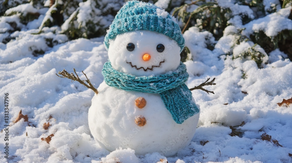 Fototapeta premium Adorable Snowman Winter Holiday Snow Landscape Festive Cheerful Cute