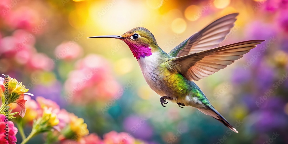 Fototapeta premium Rainbow Hummingbird Minimalist Floral Photography
