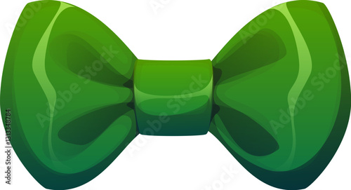 Cartoon glossy, elegant green bow tie, St Patrick day object. Vector costume accessory worn for festive and formal occasions, symbol of saint Patrick day, Irish pride, and stylish holiday fashion