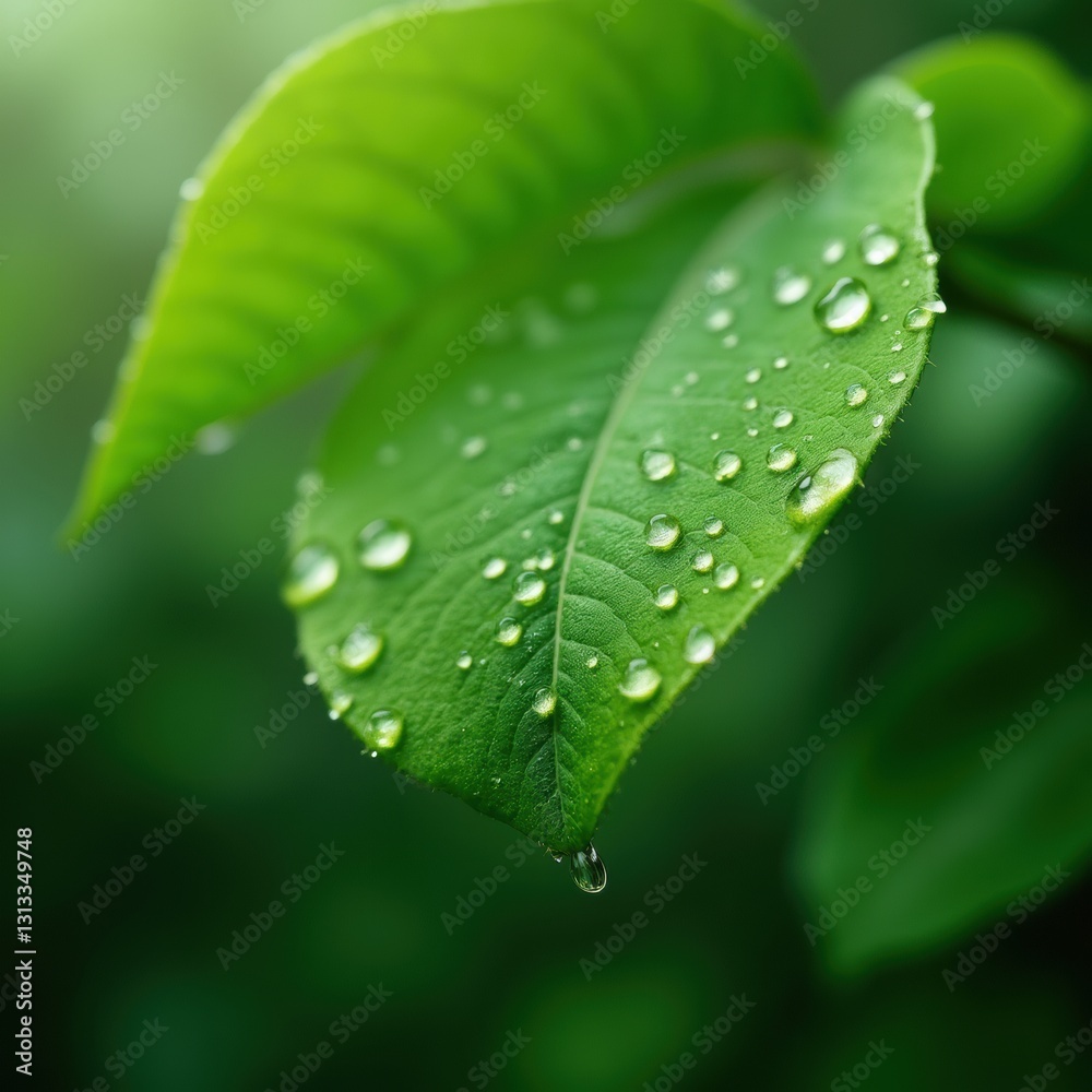 Raindrops on a green leaf, close-up, soft focus, fresh spring mood, nature concept. Raindrops on a green leaf, close-up, soft focus, fresh spring mood, nature concept.